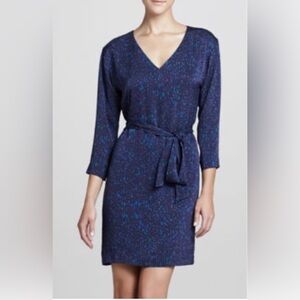 THEORY BLUE KINLEY GALBA SILK BELTED SASH SHIFT DRESS SZ 4